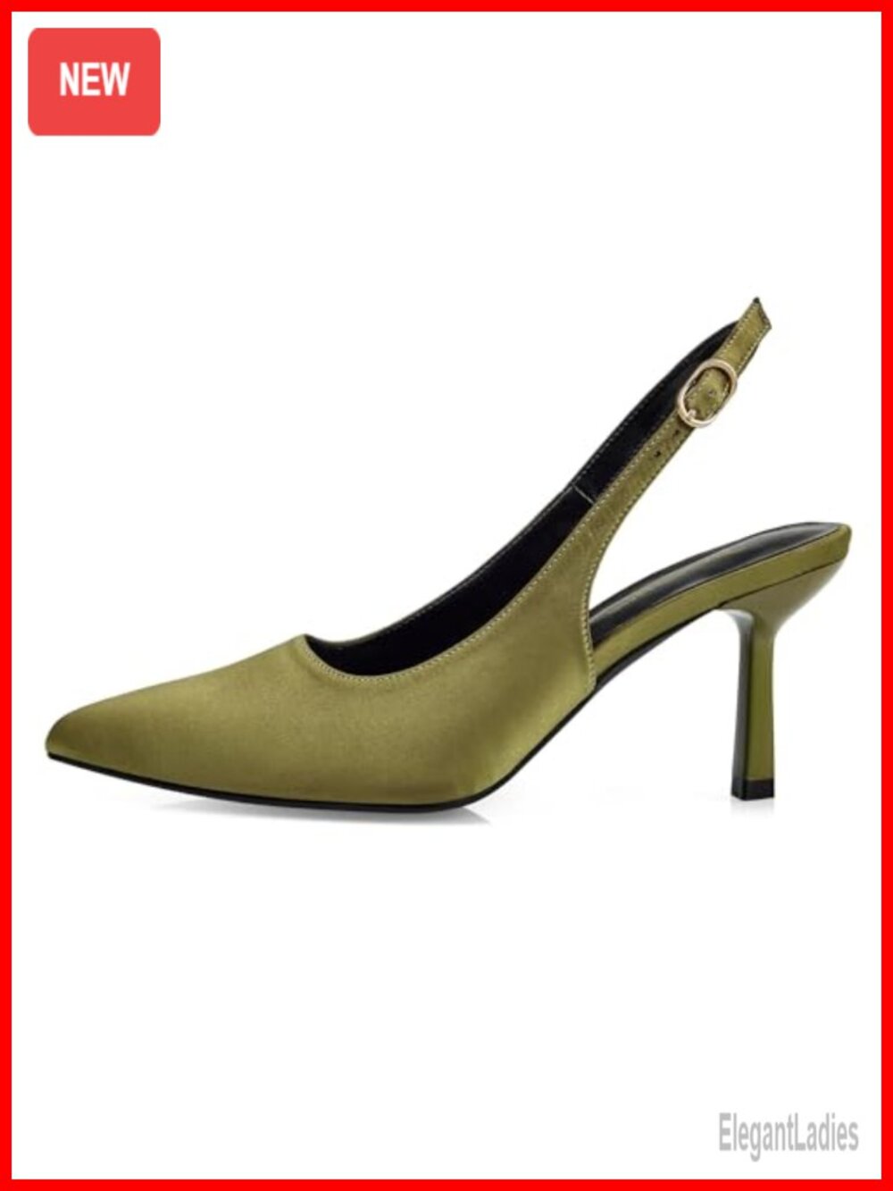 Kitten Heel Slingback Pumps Closed Pointed Toe 3 Inch Buckle Strap Dressy Work